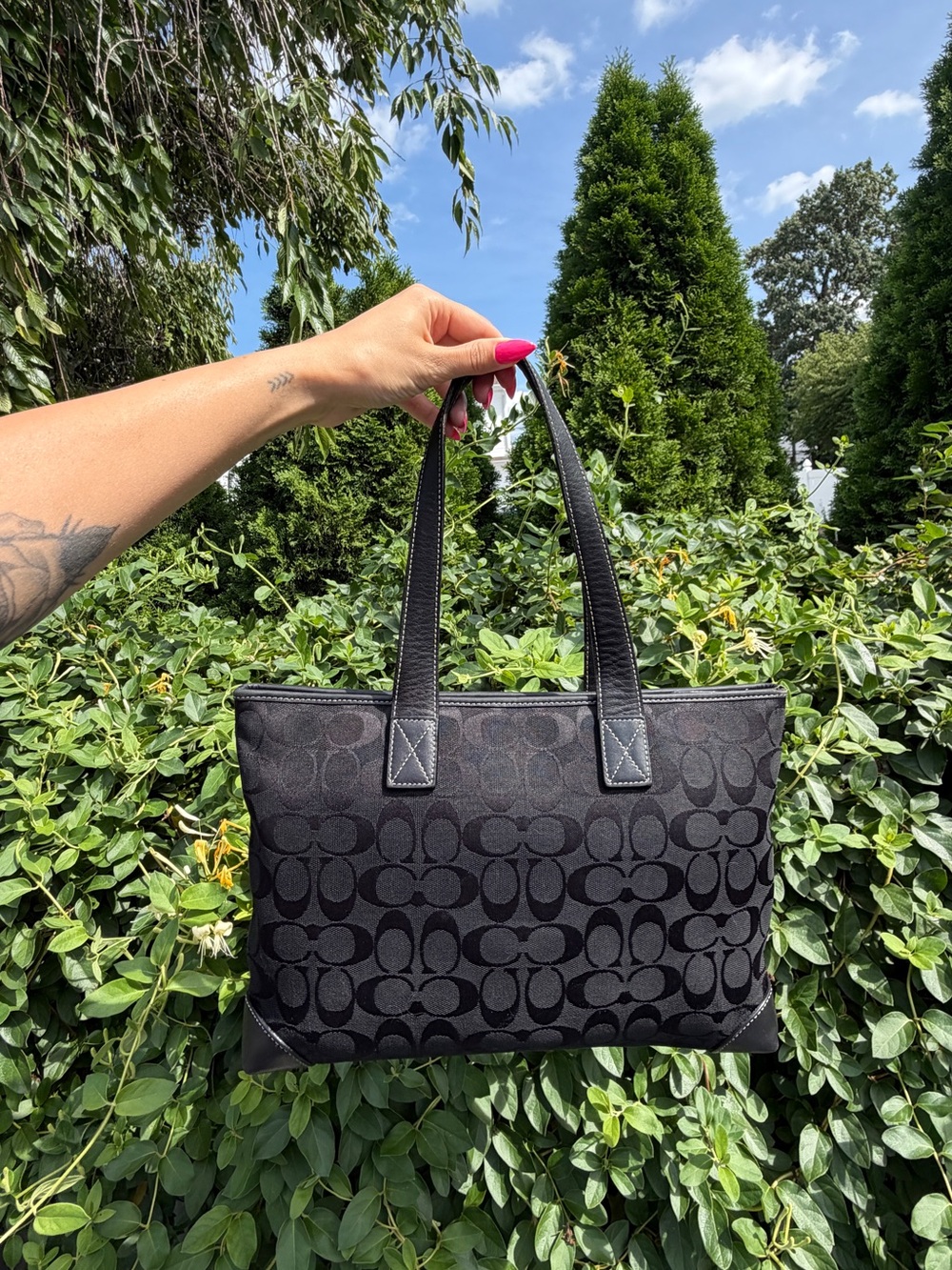 Vintage Y2K Coach Black Signature Tote Shoulder Bag